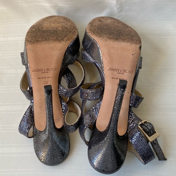 Jimmy Choo Vamp Metallic Slingback Wrap Sandals Platform Heels Glitter Silver - Picture 12 of 12